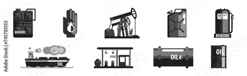 Oil and Petrol Industry Black Item and Object Vector Set