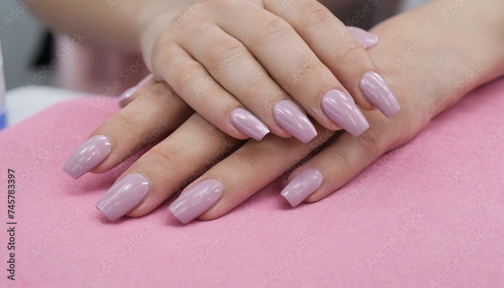 Close-up manicure of female nails in nail salon