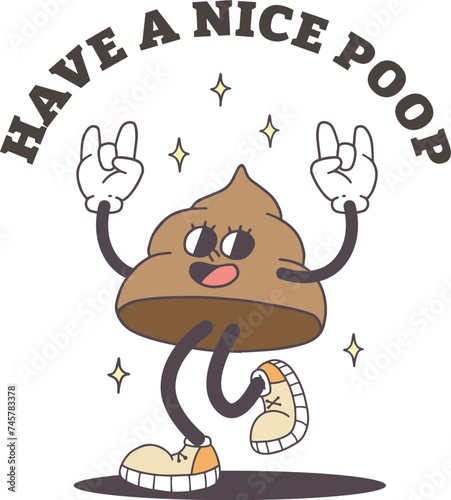 Groovy cartoon retro poop character