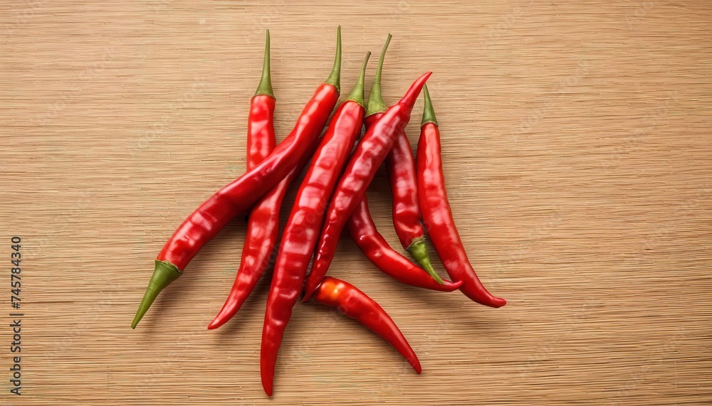Red chilli on weave bamboo background