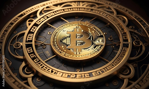 A Bitcoin coin rests on an ornately designed timepiece, evoking the timeless nature of innovation in cryptocurrency. AI Generative