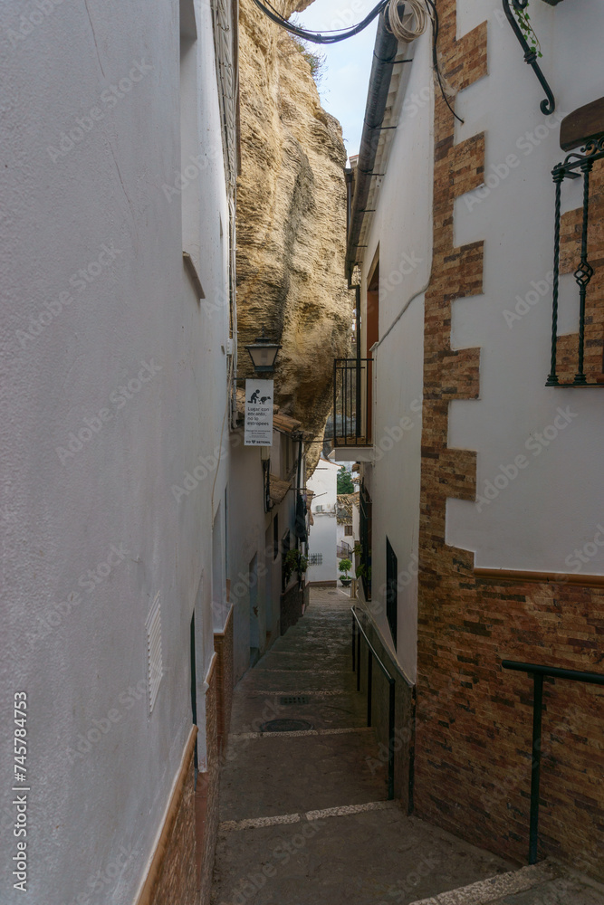 Typical andalusian village with white houses and street, Setenil de las Bodegas, Andalusia, Spain