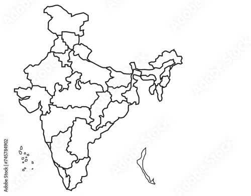India map isolated on white background. India map with states. Indian background. Perfect for wallpapers, backdrop, poster, sticker, banner, label etc. vector illustration.