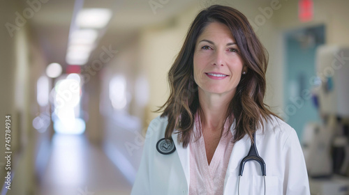 Free Download A female doctor in a pristine white coat beams with warmth and assurance, her eyes sparkling with compassion, radiating confidence and professionalism. - GFXLoad