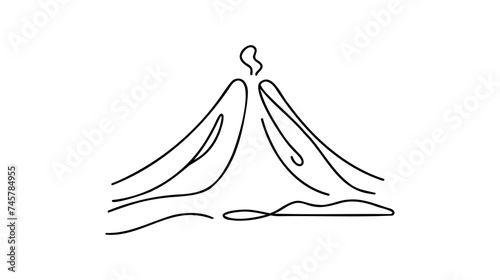 Erupting volcano in one line on a white background. Graphic illustration of flowing magma
