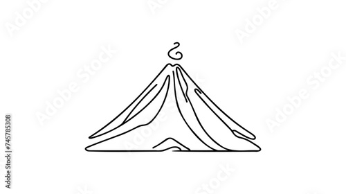 Erupting volcano in one line on a white background. Graphic illustration of flowing magma