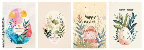 Easter - themed Watercolor Art Collection: Adorable Bunny, Colorful Eggs, and Lush Floral Elements in Vivid Paint Style