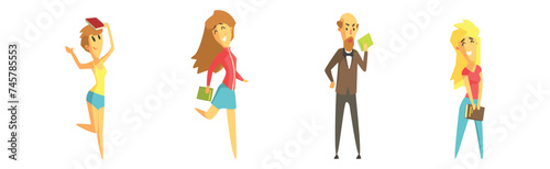 People Character Reading Book Being Fan of Literature Vector Set