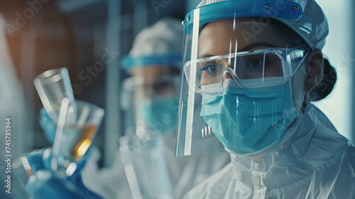 In the sterile environment of the laboratory  virologists don their protective masks as they meticulously analyze samples  their focused expressions betraying the gravity of their