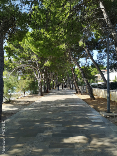 The beach promenade of Bol, Crotia on the island of Brac. Lovely sunlight