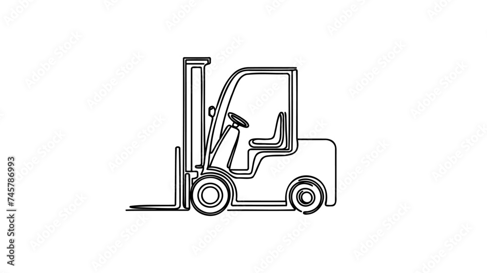 Fototapeta premium Continuous one line drawing forklift truck with boxes.