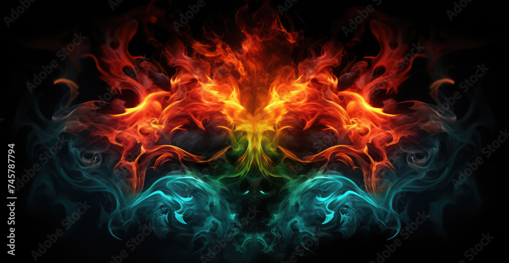 Fototapeta premium Fiery flame with dark background