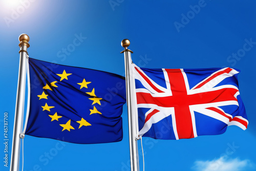 EU und England Flagge vor blauem Himmel im Wind als Hintergrund © Pixelot