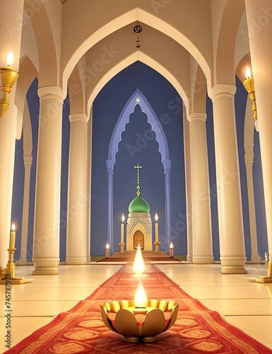 Illustration of candles on the background of a peaceful place of worship