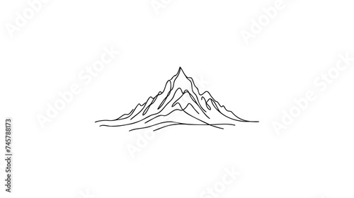 One continuous line drawing of mountain range landscape.