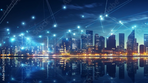 Wallpaper Mural Modern urban skyline with high-speed data and internet communication network. Concept of cyber network in big city with copy space. Vertical orientation Torontodigital.ca