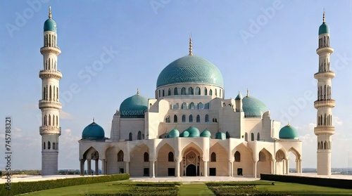 3D illustration of a large and magnificent mosque in the morning