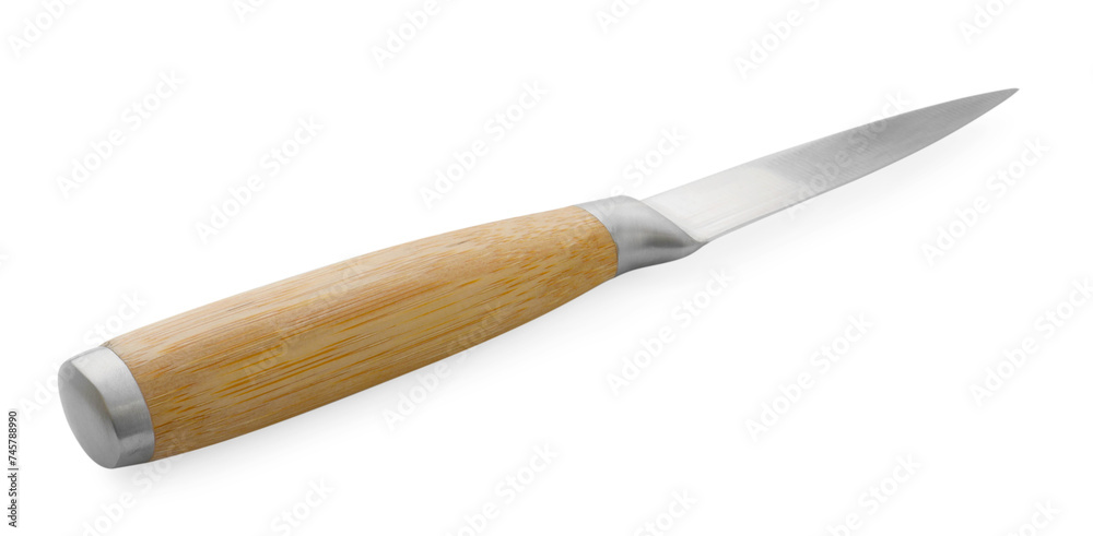 One sharp knife with wooden handle isolated on white One sharp knife with wooden handle isolated on white