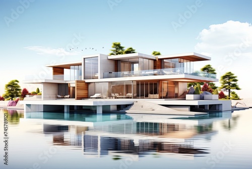 Modern Building Architecture of Luxury House Home exterior 3d rendering