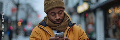 Man from Arabia using and messaging on his smartphone. Generative Ai.