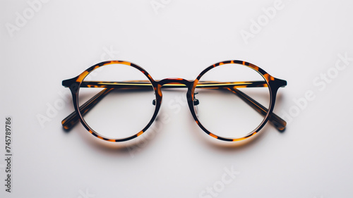 Figure in glasses on an empty background. Vision with style and elegance