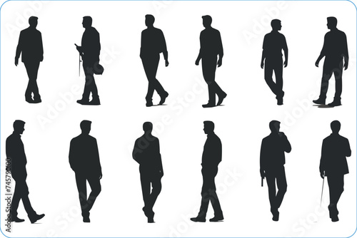 Business Man Walking silhouettes, Silhouettes of Walking Business Man, Collection of walking business people silhouettes
