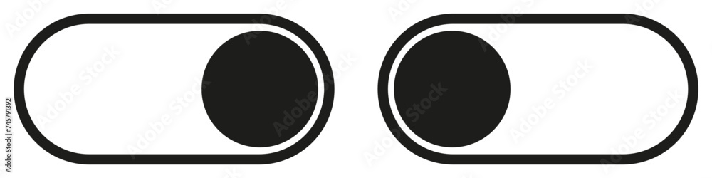 On and Off toggle switch buttons. Switch toggle buttons ON OFF. Material design switch buttons set. Vector illustration.