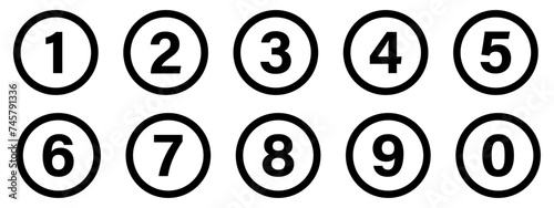 Button numbers. Number, from 1 to 9, flat design isolated vector.