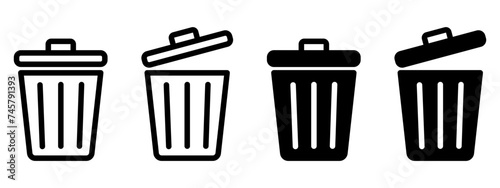 Set of trash cans icons. Trash can sign. Office trash icon. Trash can with arrow. Vector Illustration.