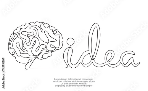  Vector illustration one line of think creative idea smart brainstorm innovation solution.Continuous one line drawing	
