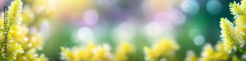 Abstract colorful blurred illustration of blooming yellow shrub on blurred bokeh background, space for text. Concept for valentine's day or birthday or mother's day or women's day.