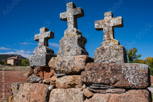 crosses on the road, Ermita de Santa Coloma, Albendiego, Guadalajara province, Spain photo