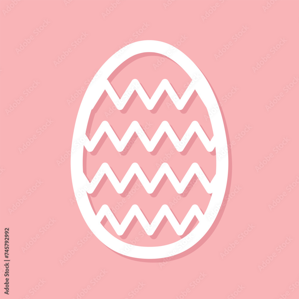 easter egg silhouette with zig zag lines, white holiday design element pink background, decorative art, vector illustration easter egg silhouette with zig zag lines, white holiday design element pink background, decorative art, vector illustration