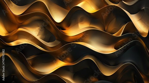 3D abstract wallpaper featuring a three-dimensional dark golden and black background, creating a luxurious golden wallpaper with hints of black for added depth and contrast. 