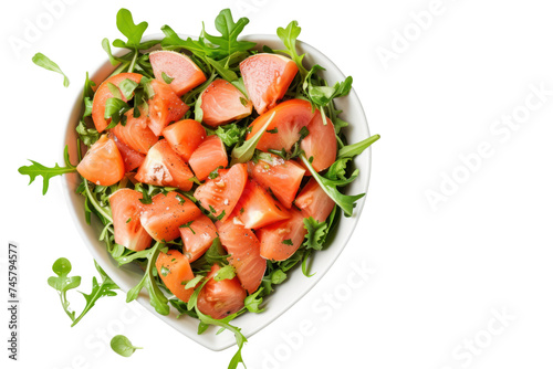 raffia salad. Sliced heartfish in ceramic bowl, isolated on transparent background. photo