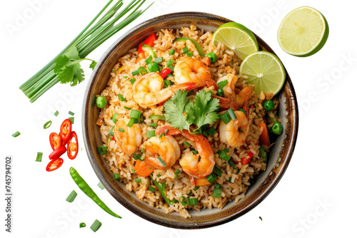 Shrimp fried rice. Fried rice, healthy Thai food, isolated on a transparent background.