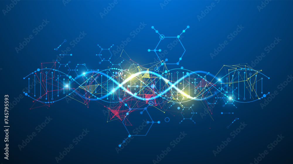 Scientific and technological background. Abstract image of DNA molecule. Vector illustration. Hand drawn. - obrazy, fototapety, plakaty 
