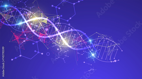 Scientific and technological background. Abstract image of DNA molecule. Vector illustration. Hand drawn.