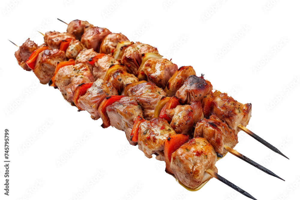 Grilled meat on skewers isolated on transparent background Chicken and Pork Souvlaki Kebabs Greek Grill
