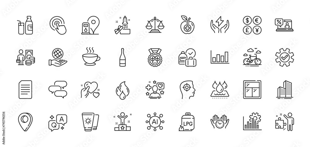 Money profit, Coffee cup and Safe time line icons pack. For web app. Line icons. Vector