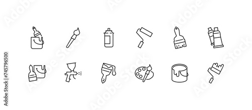 Painting icons design. Outline, set of icons of brushes, spray cans, paint, painting button design. Vector icons