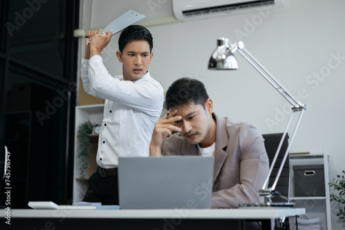 Failed teamwork concept. teamwork, people and crisis concept - business team sitting sad and solving problems in the office.