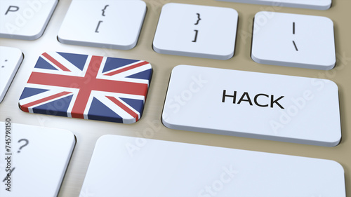 UK United Kingdom Hack of Country or Hacker Attack 3D Illustration. Country National Flag