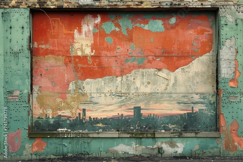 Evocative scenes of decayed murals on urban buildings, telling a story of time and change © AW AI ART