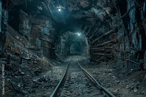 Stark and haunting landscapes of abandoned mines, with dilapidated structures and deserted equipment, capturing the end of an industrial era