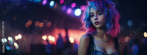 Realistic illustration of a young girl with lilac hair.