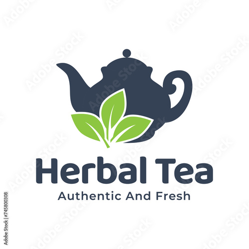 Teapot green tea leaf logo icon design template flat vector. Vector Tea logo isolated on a white background