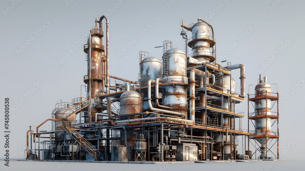 Oil refinery. 3D render of an oil refinery with pipes and valves. Oil refinery. 3D render of an oil refinery with pipes and valves.