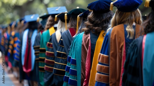 Diverse Group of Graduates in Cap and Gown at Commencement Ceremony, Celebrating Academic Success, University Graduation Event photo