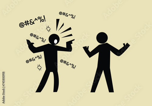 People having an argument. Fighting and cursing or having a battle rap. Editable Clip Art.